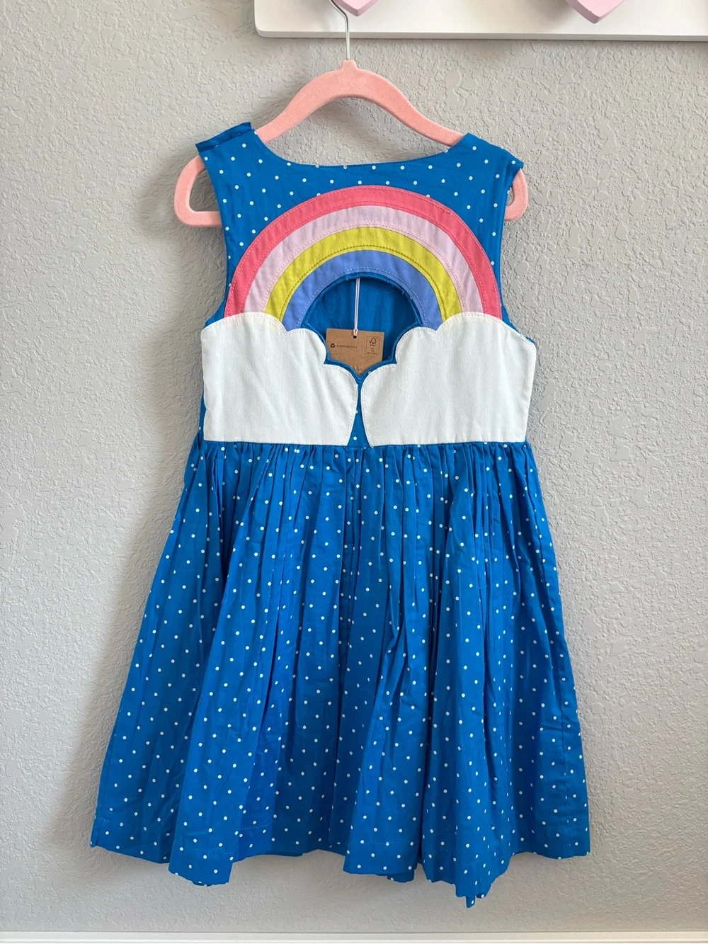 Mini Boden Kids' Dot Print Embellished Cutout Cotton Dress Size 6-7 years